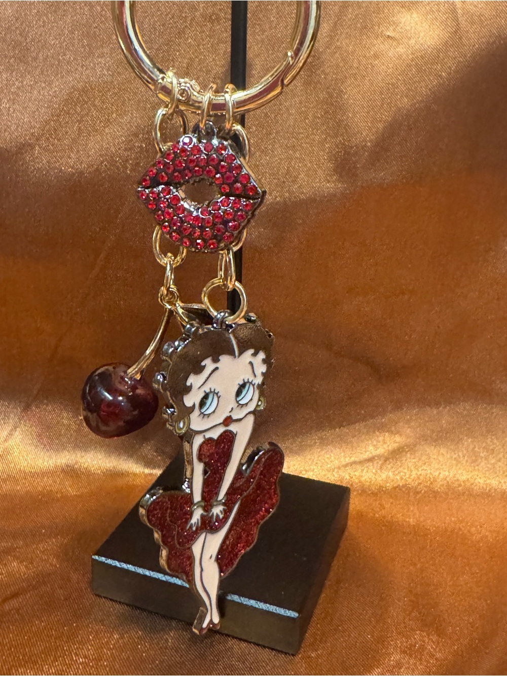 NWOT Betty Boop Red Glitter Lips & Cherries 🍒 Bag Charm or Keychain 🌹